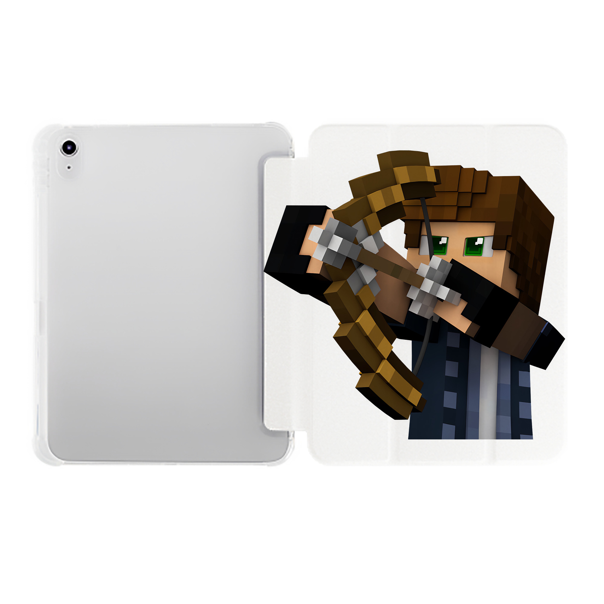 （画像用） マインクラフト ブロックの世界 Minecraft MC Block world IPad ケース ペン収納付き 三つ折りスタンド PUレザー×シリコン 対応機種9.5/10.5/10.9インチ
